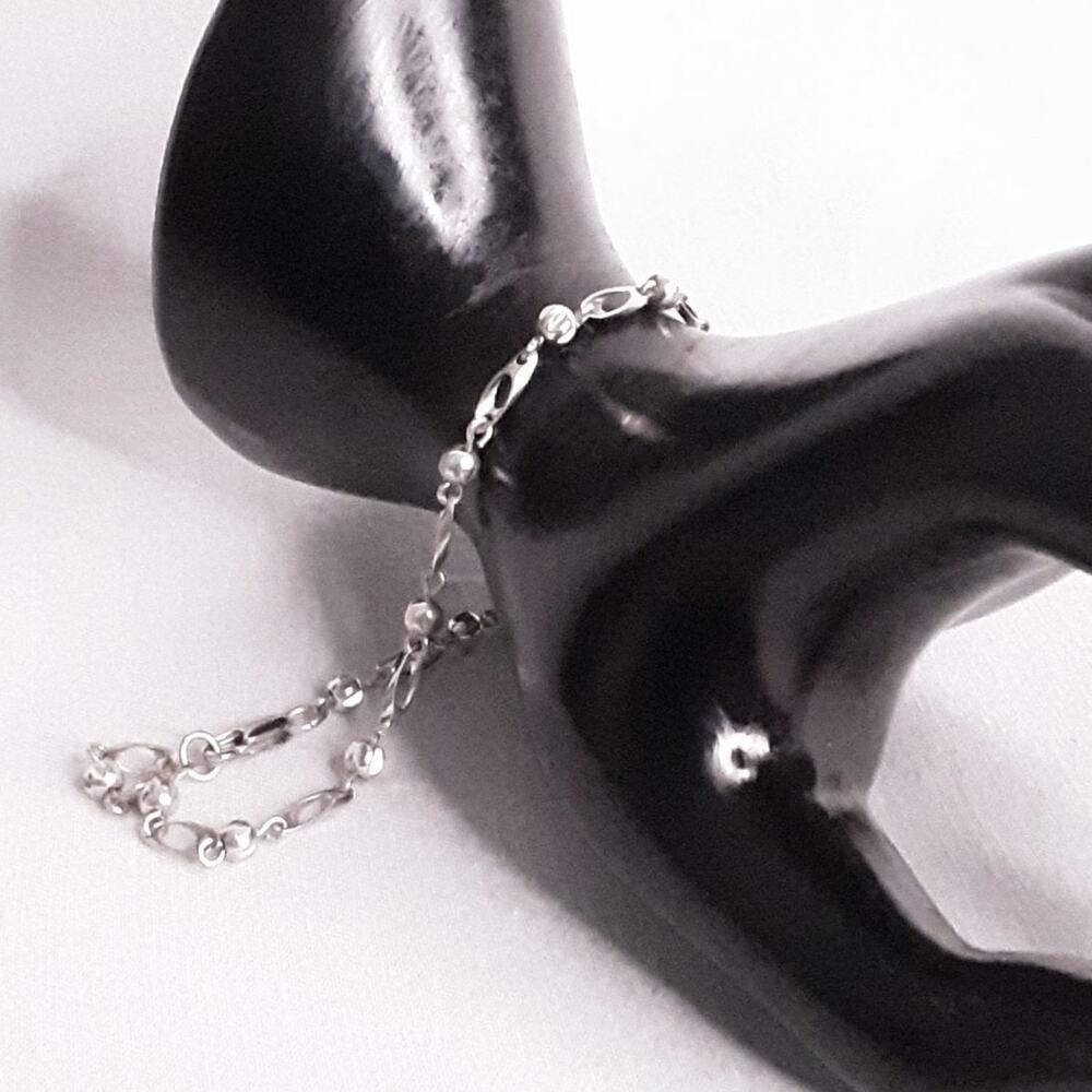 💎Dainty Bracelet Silver Tone Ball And Long Chain Links Lobster Claw Clasp